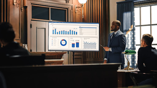 man presenting information in court