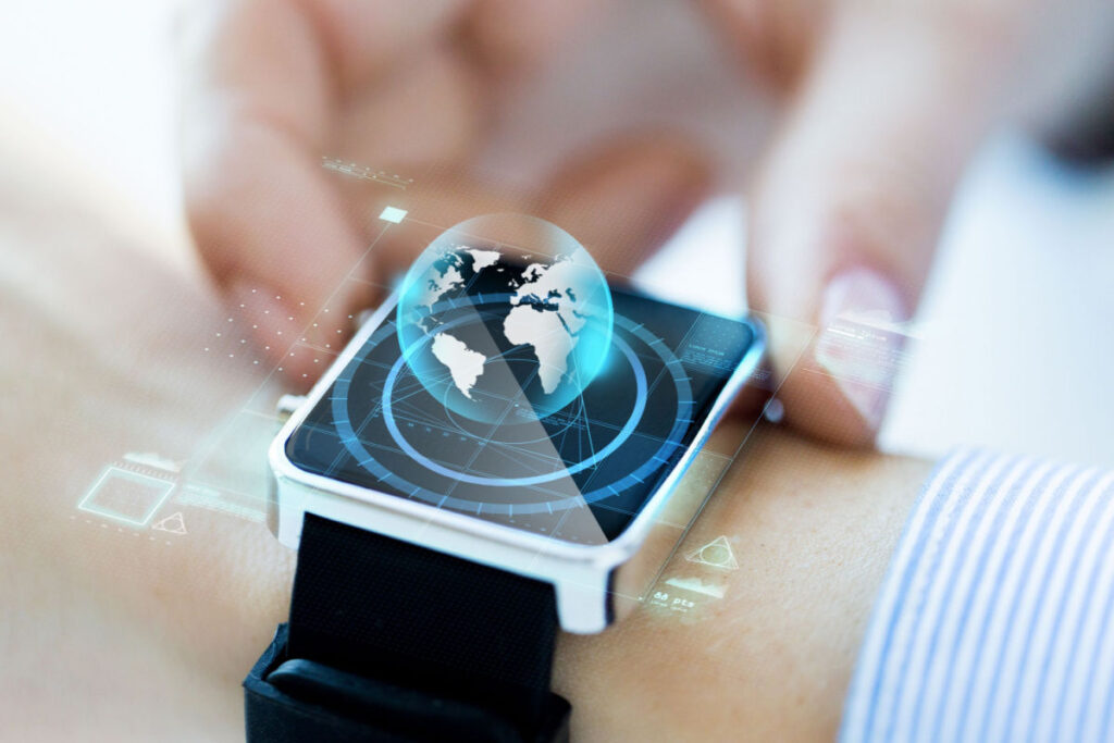 Smart watch with digital graphic of a globe