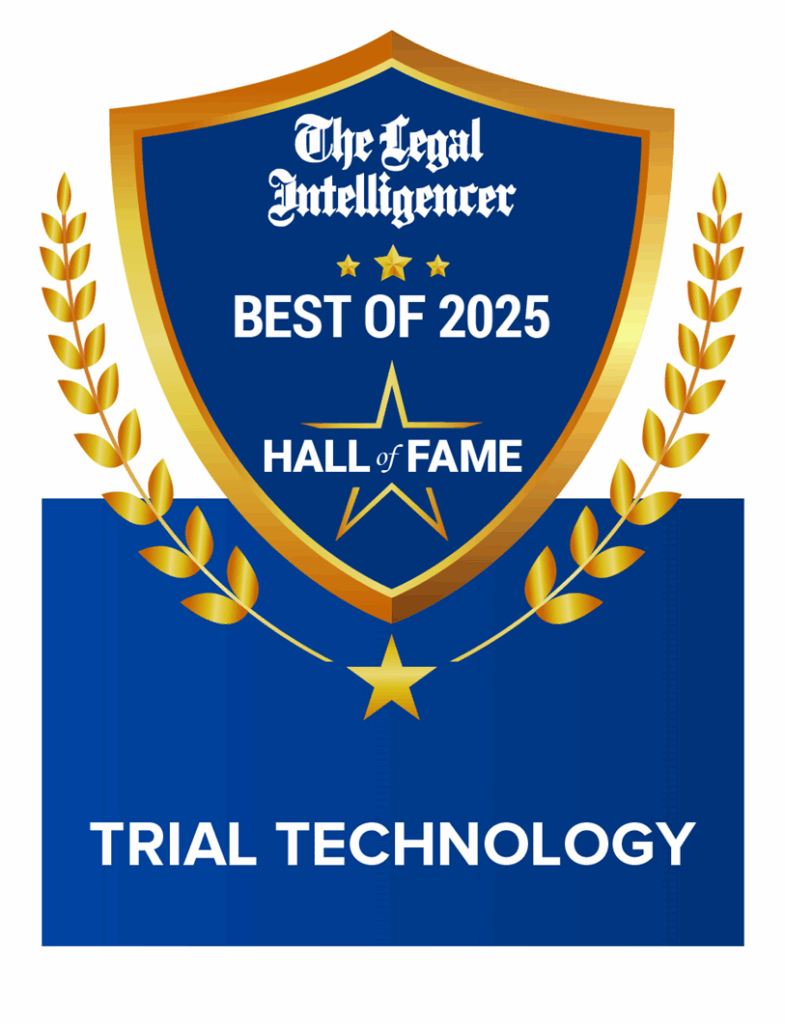 award for a Hall of Fame member in the category "Trial Technology" from The Legal Intelligencer